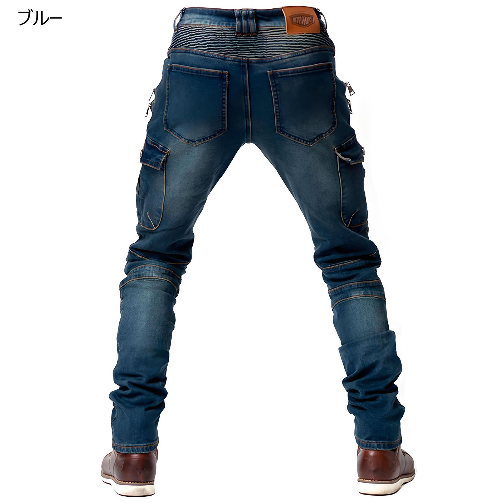 RENHE バイク用パンツ メンズ ライディングパンツ プロテクター ライダースパンツ 春秋 バイクズボン デニム レーシングパンツ オールシーズン ストレッチ素材 耐磨耗性 ブルー Mサイズ