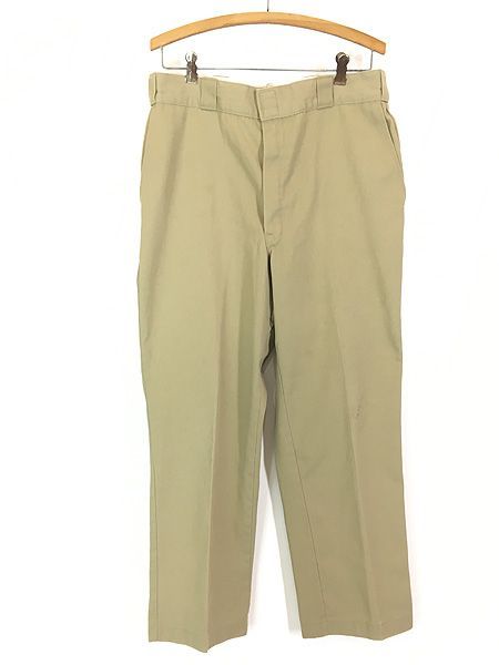 古着 90s USA製 Dickies コットンツイル ワーク チノ パンツ ストレート カーキ W35 L29 