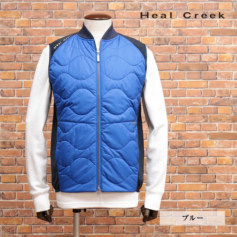 秋冬/Heal Creek/52(LL)サイズ/中綿ベスト 撥水 防風タフタ＆ジャージー切替 ゴルフウェア チョッキ 新品/青/ブルー/jd169/
