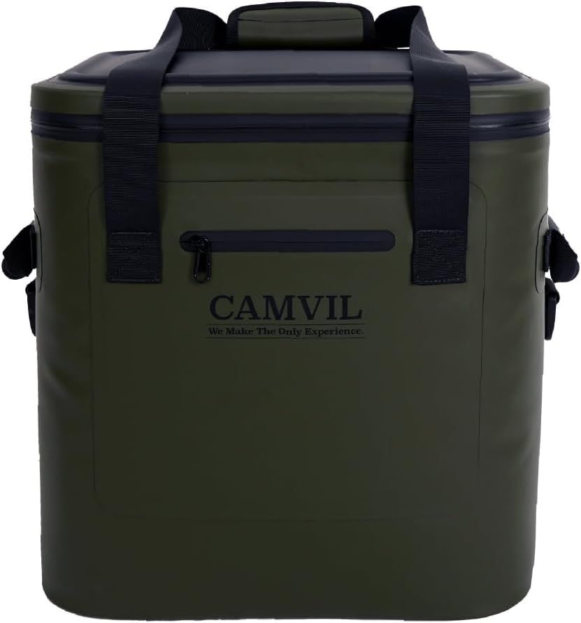 CAMVIL ケムビル ソフトクーラーバッグ クーラーボックス 保冷バッグ 軽量 利便性 持ち運びやすい アウトドア 保冷時間40時間以上 330ml缶が39本入る 容量25L ブラック カーキ タン