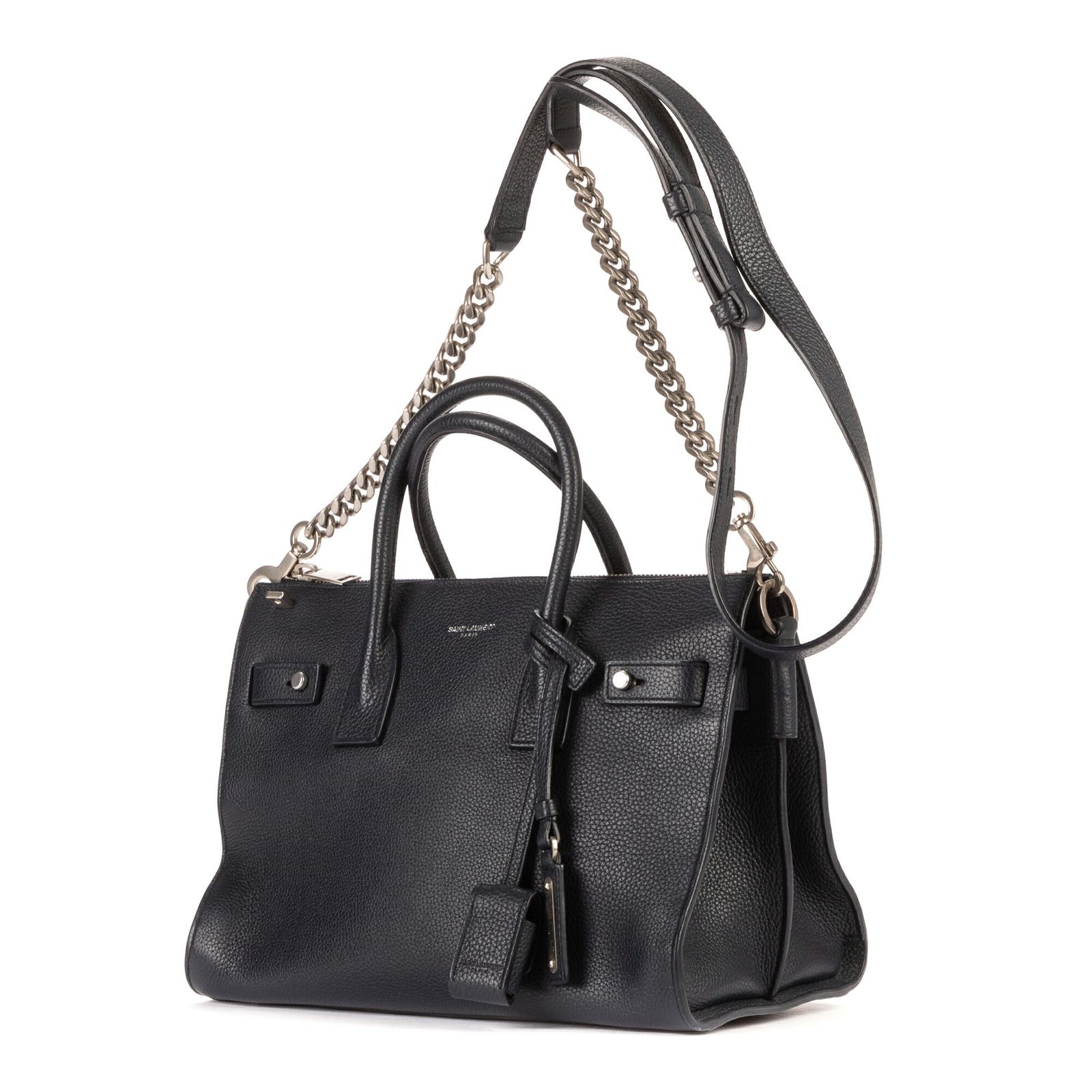 YVES SAINT LAURENT イヴサンローランベビー サック ドゥ ジュール スプルルネイビーカーフスキンレザーA