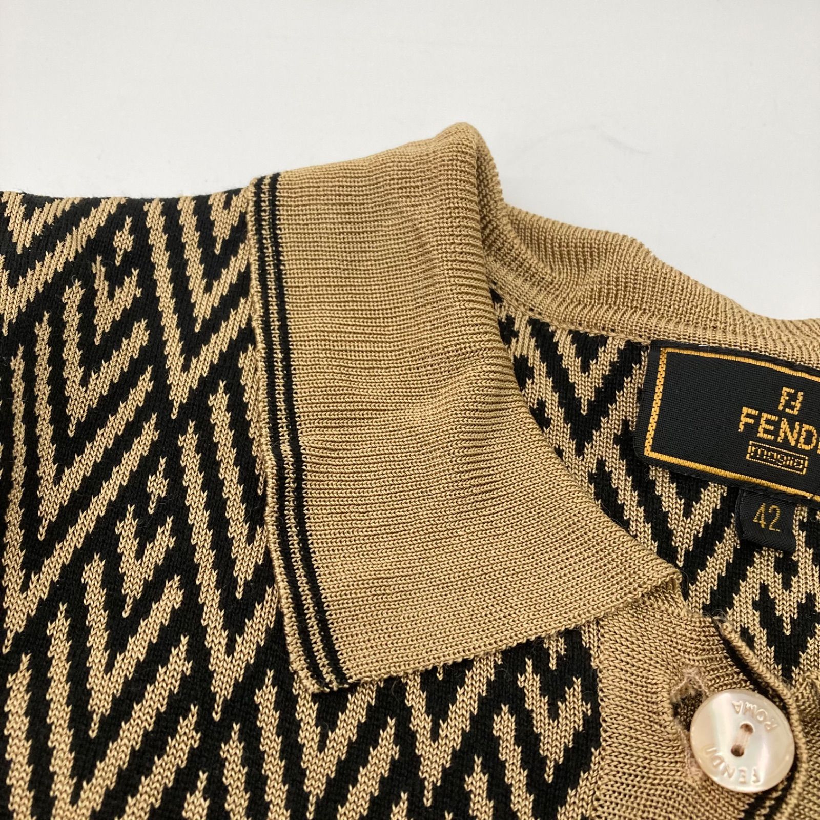 イタリア製 FENDI フェンディ サマーニット 半袖ニット FENDI】フェンディ サマーニット 総柄 半袖 ニットシャツ
