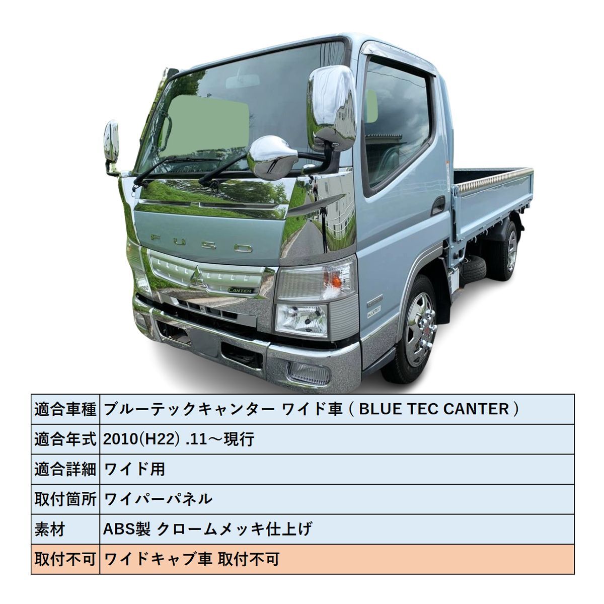 ブルーテック キャンター ワイド 鏡面メッキ ワイパーパネル 2010(H22 