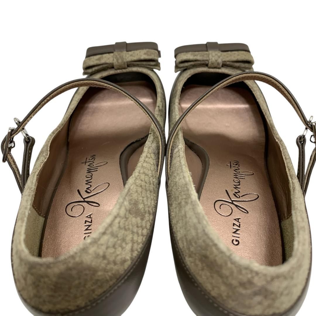 極美品】銀座かねまつ (21.5) パンプス ストラップ オープントゥ