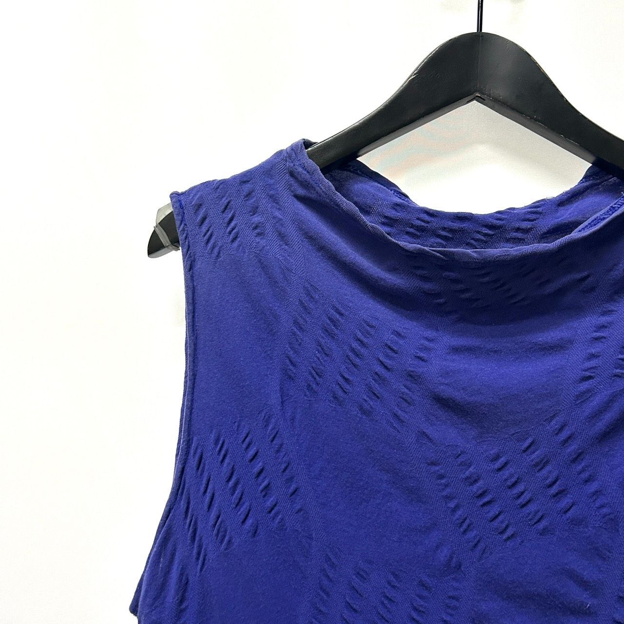 慈雨 40 ブルー系×ホワイト カットソー ノースリーブ トップス レディース 変形チュニック 日本製 センソユニコ マツオ ジウ