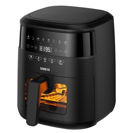 SAMKYOノンフライヤー4.2L可視窓大容量1-4人用エアフライヤータッチパネル日本語レシピ付きノンフライヤー機フライヤー揚げ物惣菜F40ブラック