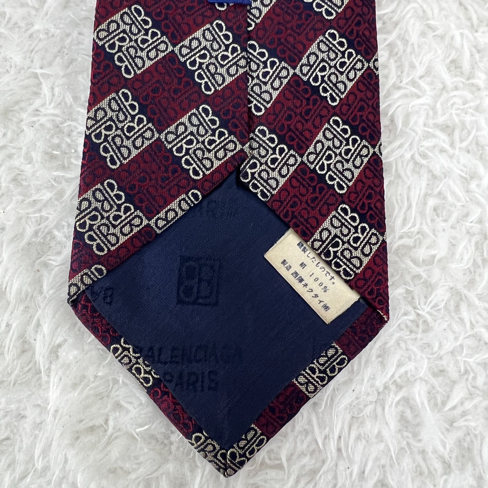 美品》BALENCIAGA(バレンシアガ) シルクネクタイ 格子柄 ワイン
