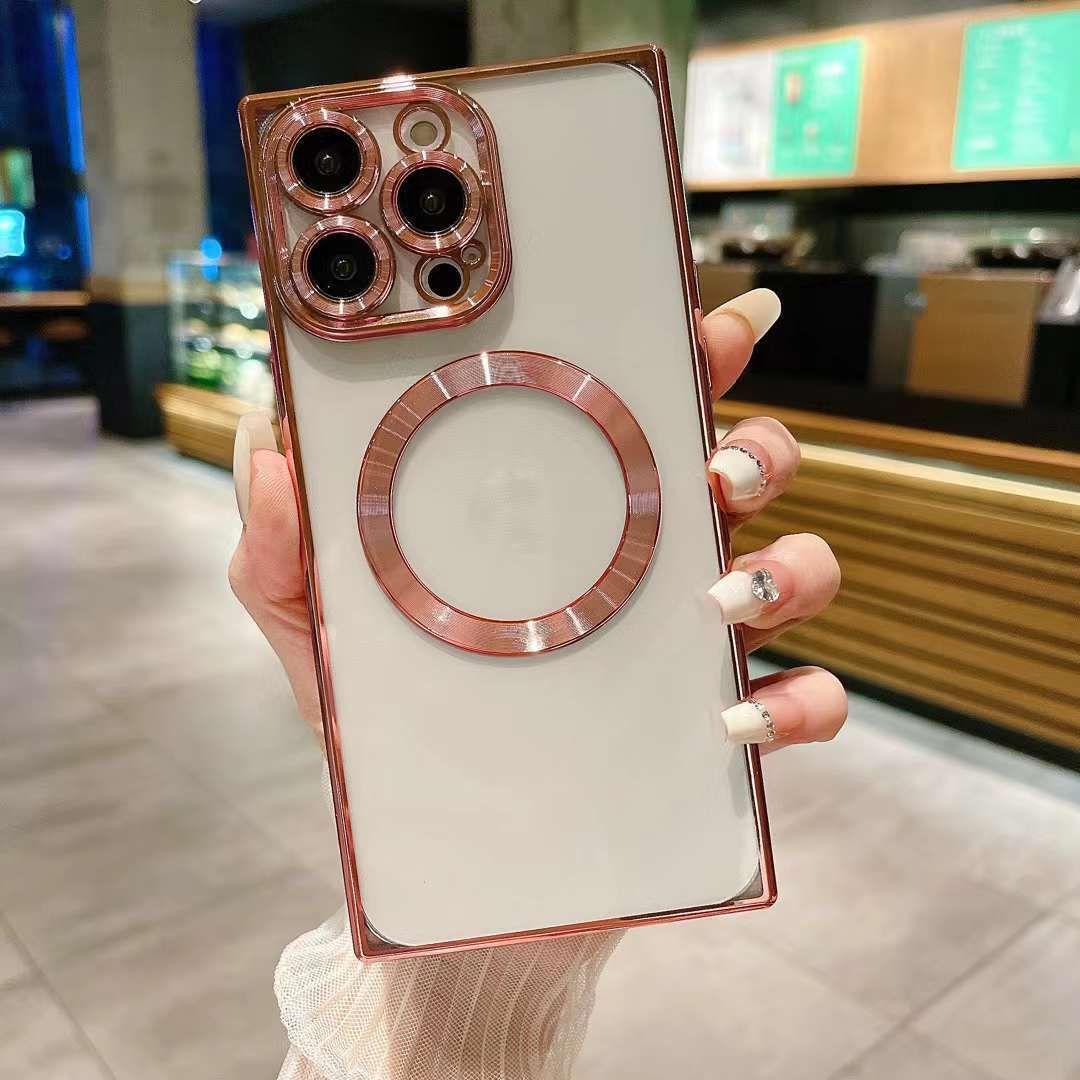 iPhone 14 対応 MagSafe対応 キラキラフレーム透明スクエア