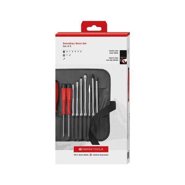 PB SWISS TOOLS ピービースイスツールズ 9本組 差替式ドライバーセット ロールケース ブラック 付 ペーパーボックス入 8218.BKCBB