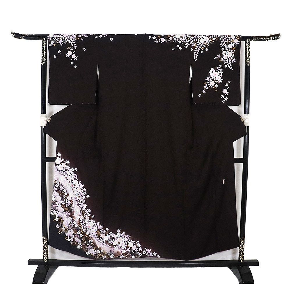 翠山工房謹製 辻が花訪問着 袷 正絹 濃い紫 暈し 絞り 辻が花 Sサイズ