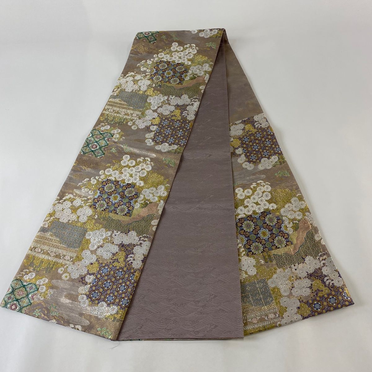 SO-418 袋帯 六通 正絹 壁画 象形文字 オーロラ箔 金糸 逸品 平和屋着物◎六通柄袋帯 亀甲鶴菱文 金糸 正絹 逸品 AAAX7856dt