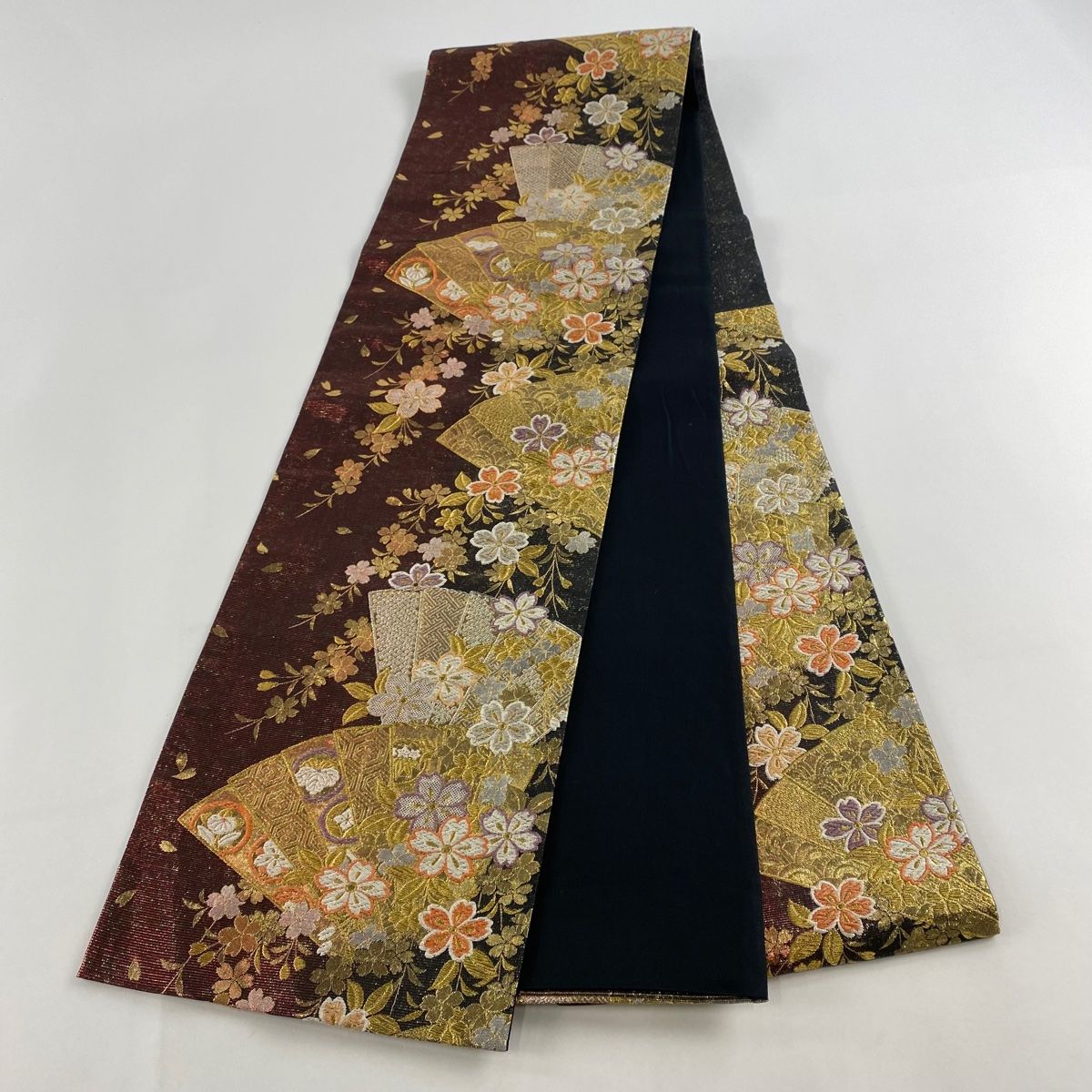 袋帯 秀品 扇 枝垂れ桜 刺繍 金銀糸 赤 六通 正絹 【中古】 - メルカリ