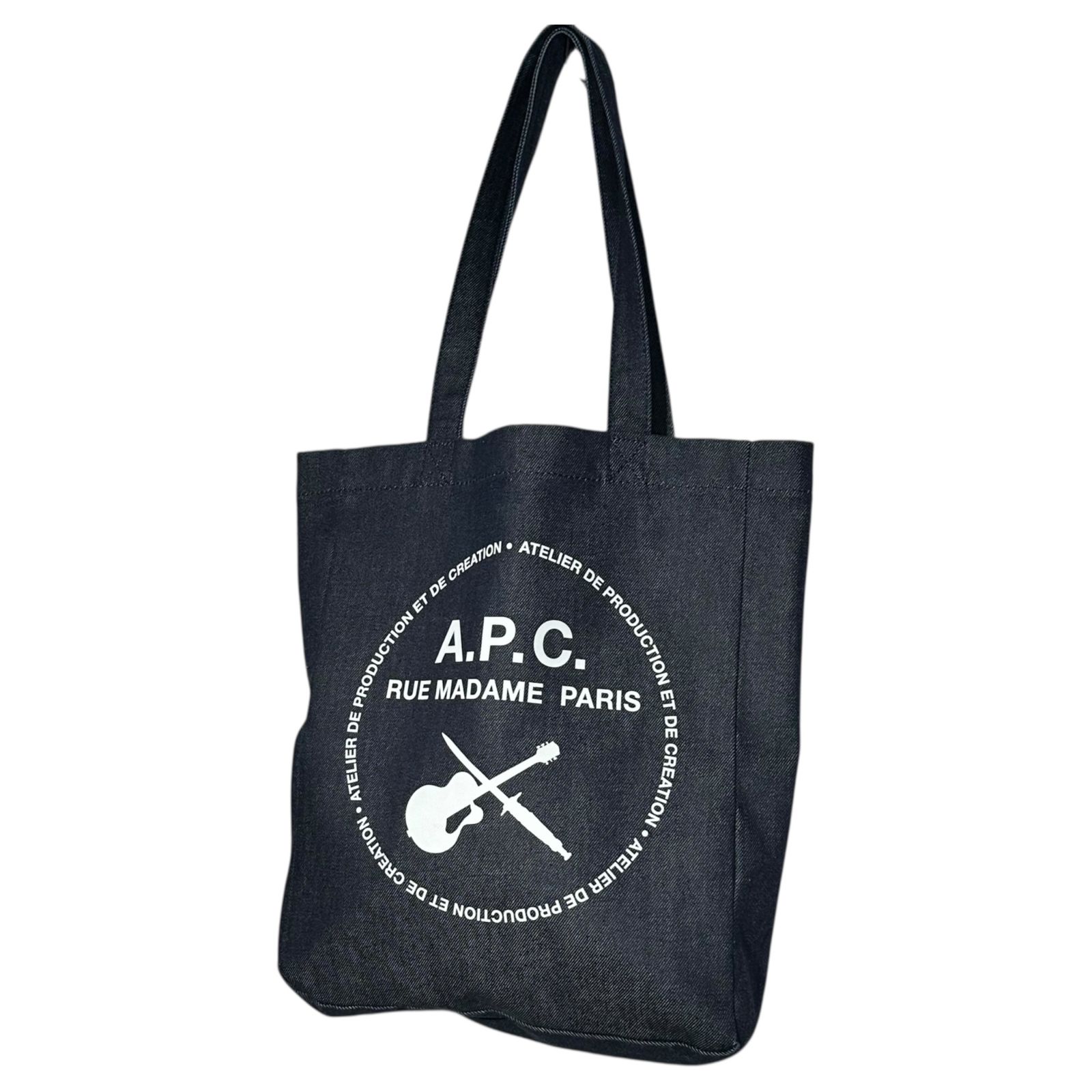 A.P.C.(アーペーセー) Sword and Guitar Logo Print Denim Tote