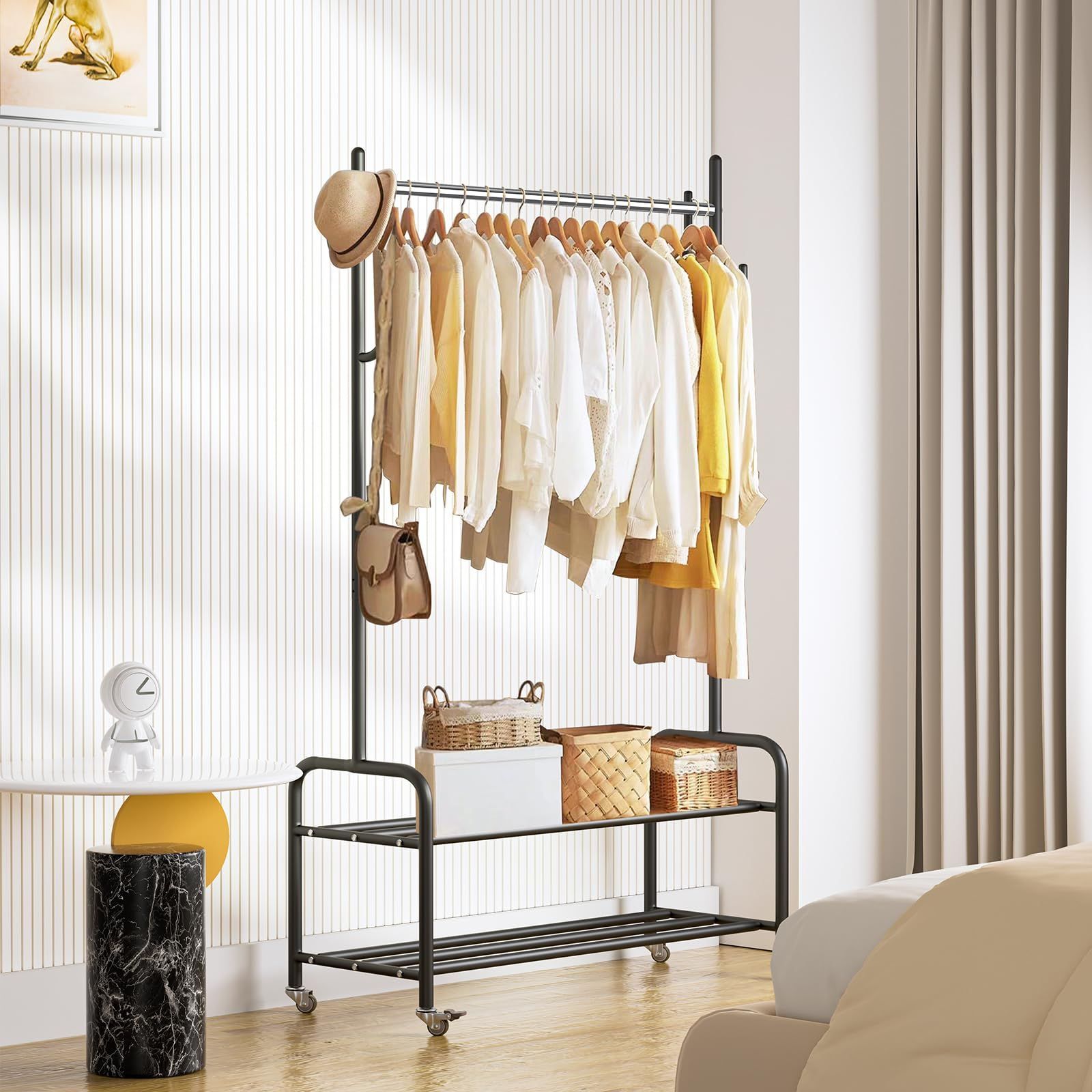 [山善] ハンガーラック 木製 全体耐荷重100kg ハンガー・棚板高さ調節 Amazon｜山善(YAMAZEN) ハンガーラック 木製 全体耐荷重100kg