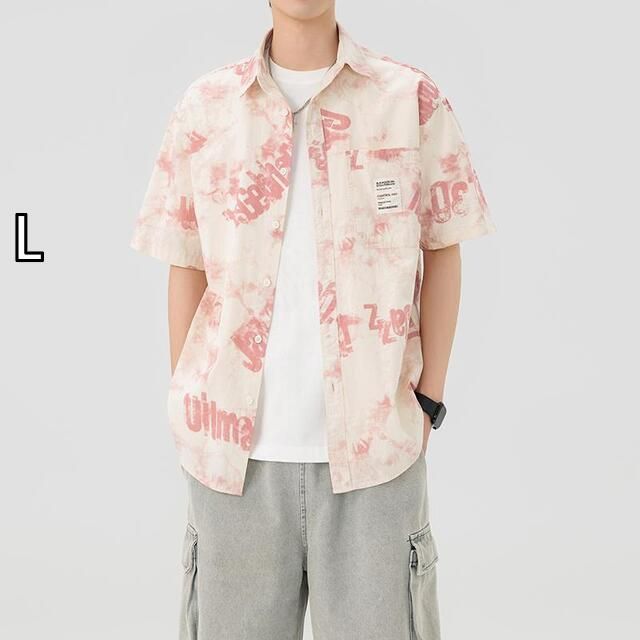 [L]メンズ ファッション 服 男性用 オシャレ シンプル 大人 かっこいい ストリート 半袖 カジュアル シャツ 夏 半袖 シャツ ピンク ジャケット 