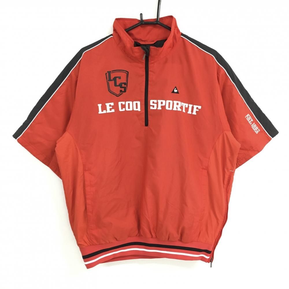 ルコック 半袖中綿ブルゾン レッド×黒 肩ライン ハーフジップ  メンズ L ゴルフウェア le coq sportif