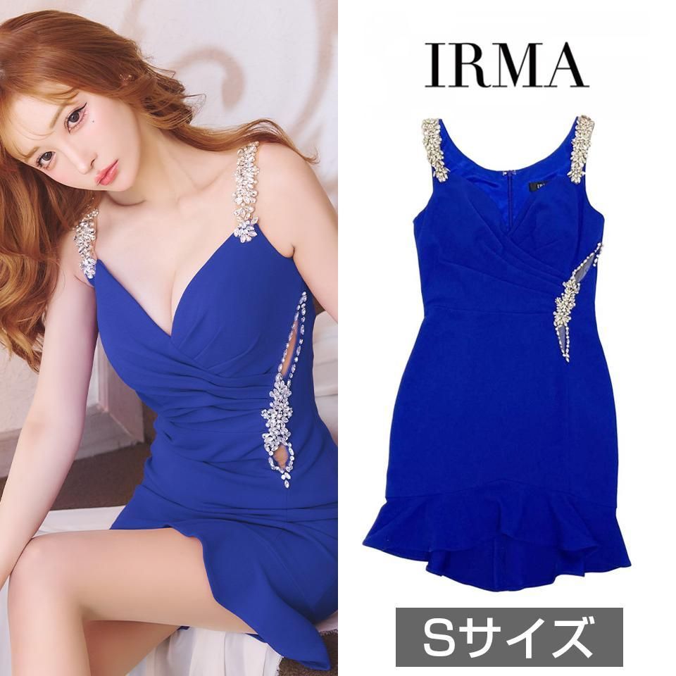 IRMA / イルマ】マーメイド フリル ビジュー ミニドレス ブルー S
