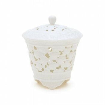 日本香堂 香炉 白磁 透し彫菊花文 扇型 有田焼 79158