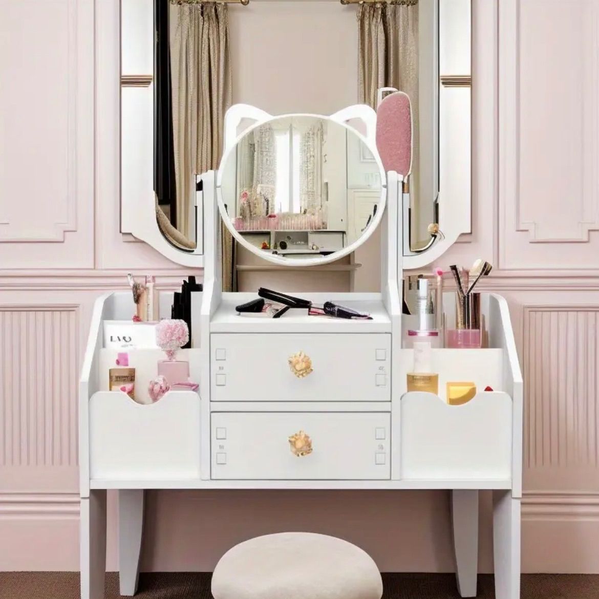 木製オーバルミラードレッサー みー】木製ドレッサー オーバルミラー