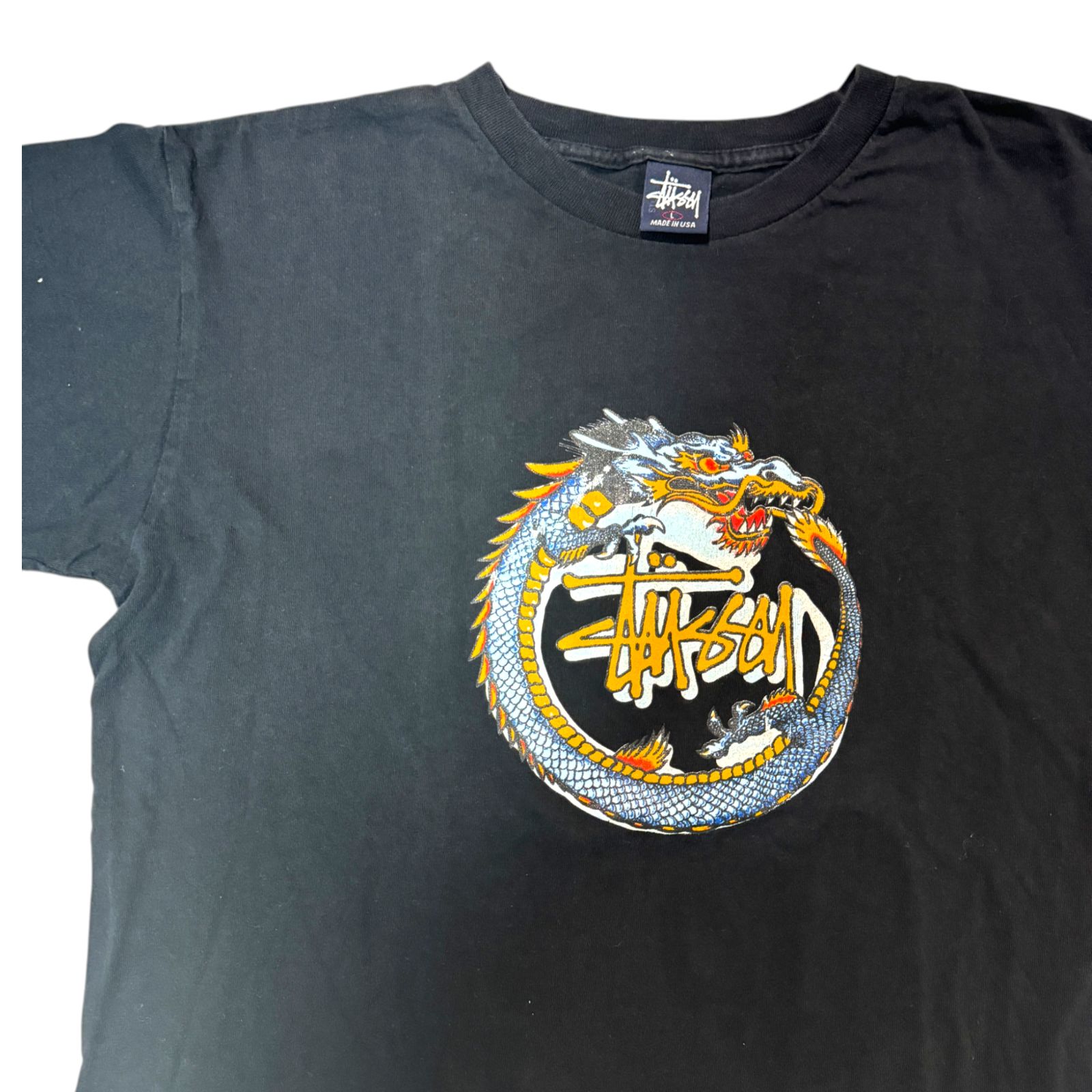 90s old stussy サークル ドラゴン プリント Tシャツ Lサイズ ポップ 