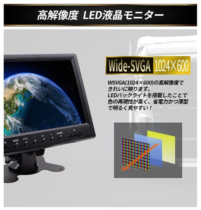 オンダッシュモニター ９インチ 液晶モニター 解像度1024*600 12V-24V対応 ヘッドレスト枠付き リモコン切替可能 バックカメラ連動機能 映像２入力  電源直結式 - メルカリ