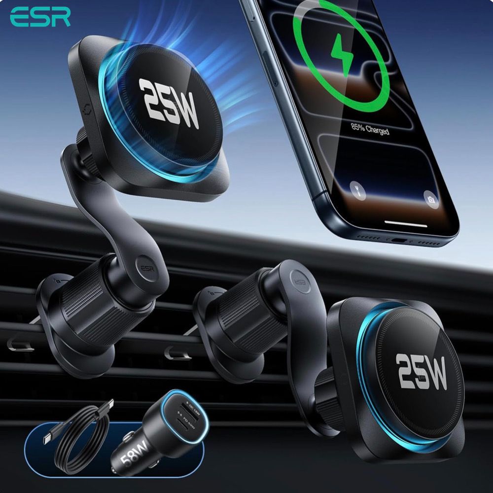ESR OmniLock Qi 2 2認証 25 W充電 Magsafe 車載ホルダー 冷却機能付き CryoBoost搭載 高速充電 スマホホルダー 車 スマホ冷却 車載スマホホルダー マグネット iPhone 17 16 シリーズ iOS 26バージョン以降