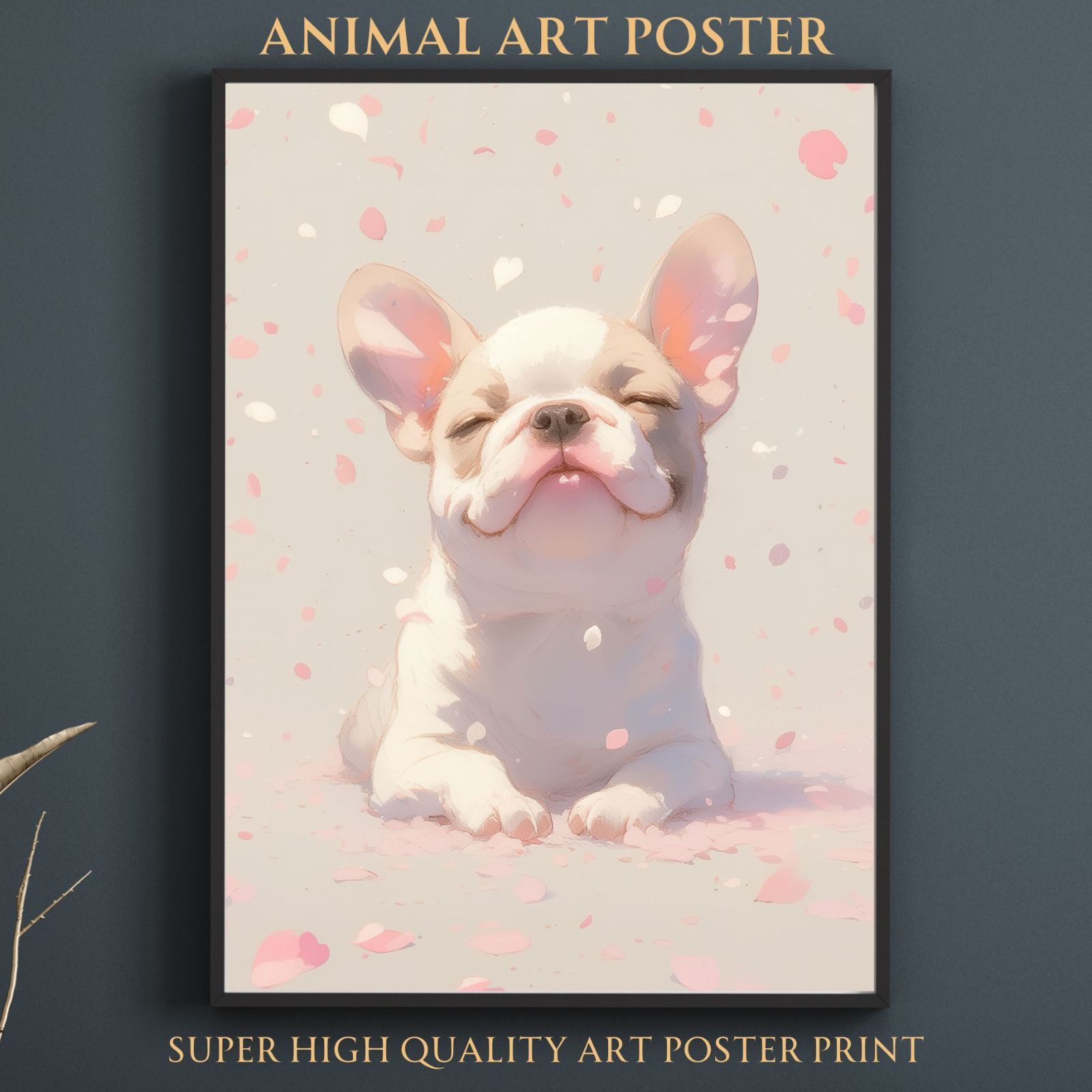桜犬戯舞 フレンチブルドッグ犬 No 3 桜 花見 春 花びら 子犬 ペットロス うちの子 記念日 アートポスター 犬の絵 犬のイラスト ギフト プレゼント