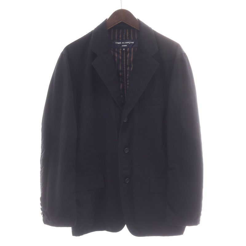 コムデギャルソンオム COMME des GARCONS HOMME テーラードジャケット ブレザー アウター シングル 総裏地 ウール 裏地ストライプ柄 S 黒 ブラック /BB
