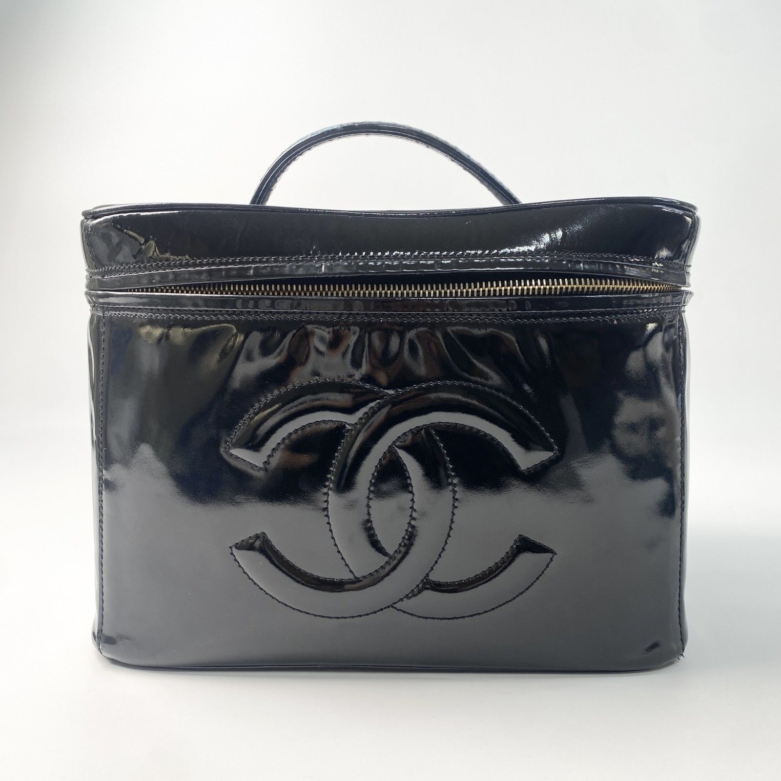 シャネル バニティバッグ ロゴ コットン 2way ショルダー 黒 ハンド