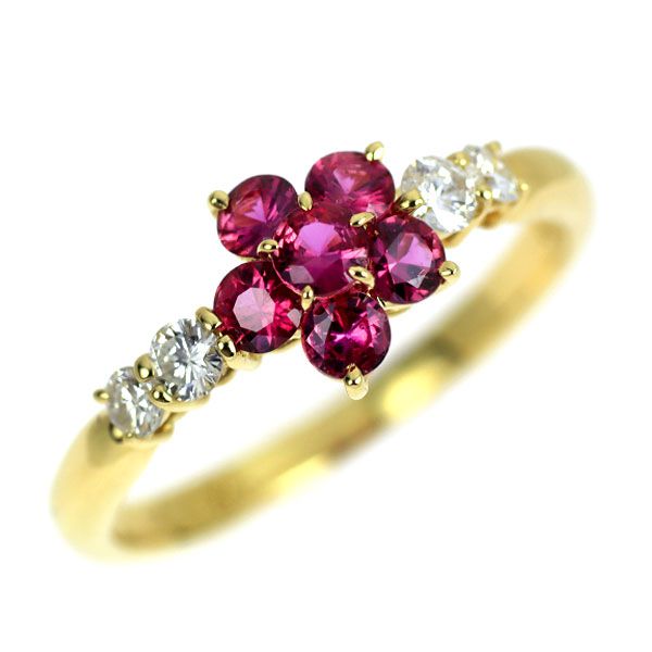 K18YG ルビー ダイヤモンド リング 0.55ct D0.23ct フラワー