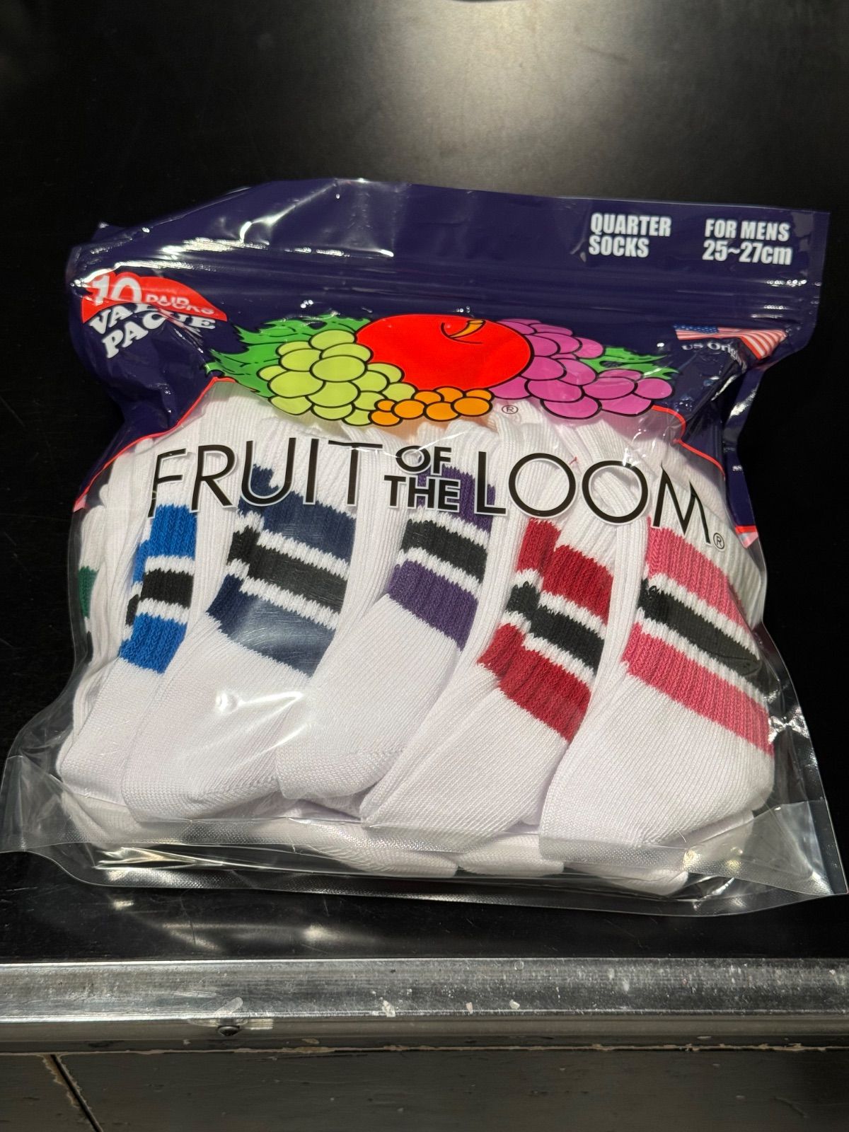SALE，新品 FRUIT OF THE LOOM（フルーツオブザルーム）10P VALUE PACK SOCKS FOR MENS 25〜27cm メンズフリーサイズ 　10足セット　81197500-37 ソックス