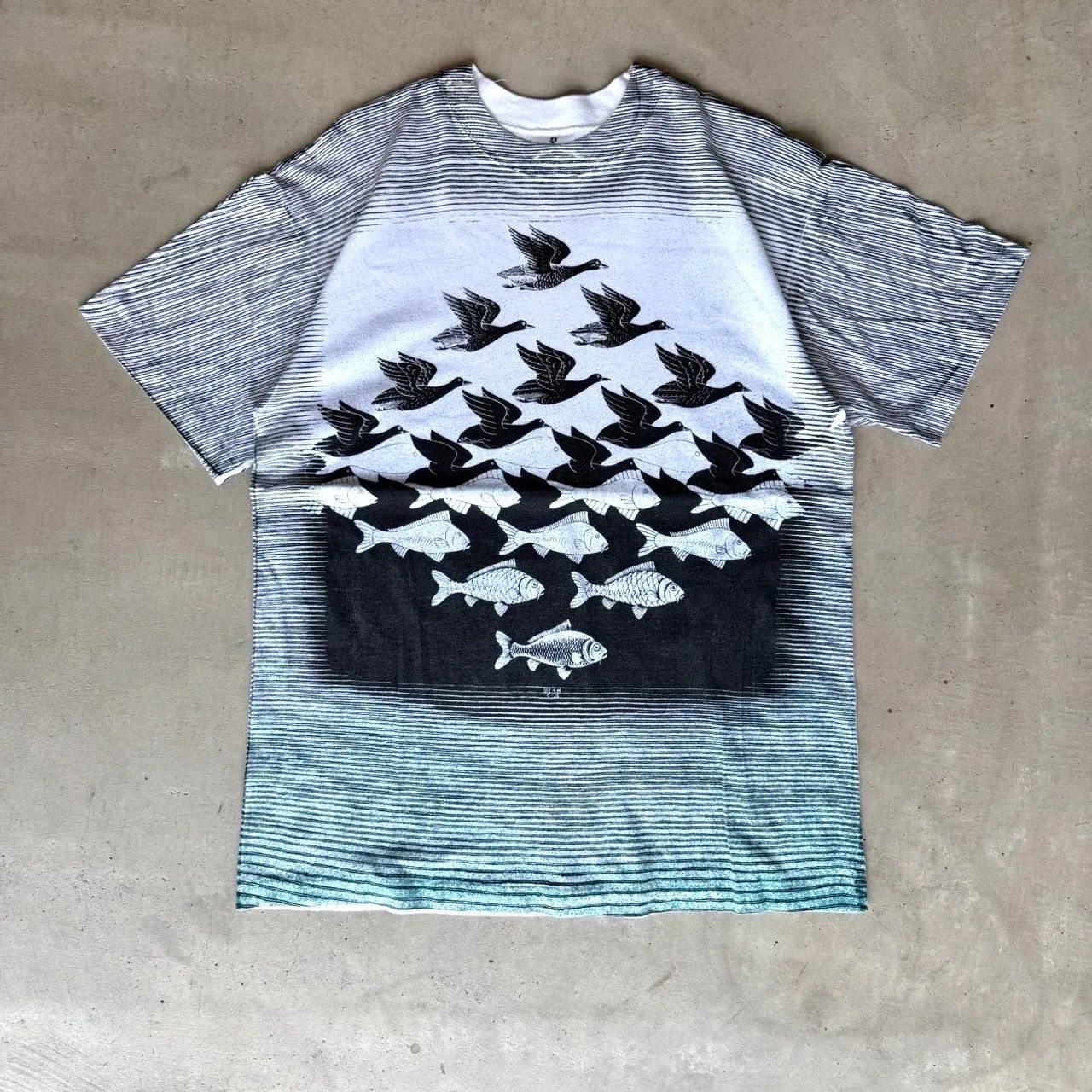 80s 90s M.C. ESCHER 空と水フルプリント Tシャツ XL USA製 ビンテージ