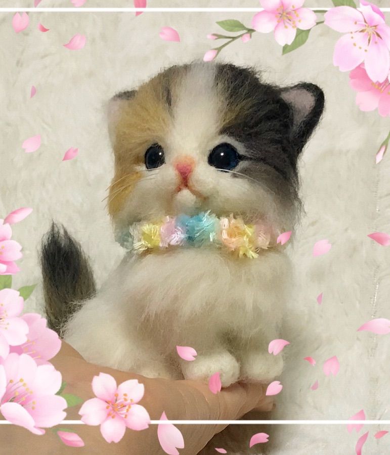 羊毛フェルト。猫。ポット付き。 - メルカリ