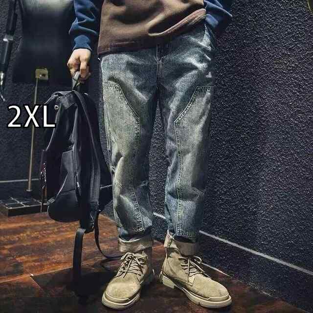 [2XL ]メンズ ファッション 服 男性用 オシャレ シンプル 大人 かっこいい 大きいサイズ ストリート 紳士服 レトロ ストレート ワーク ジーンズ マルチ ポケット パンツ