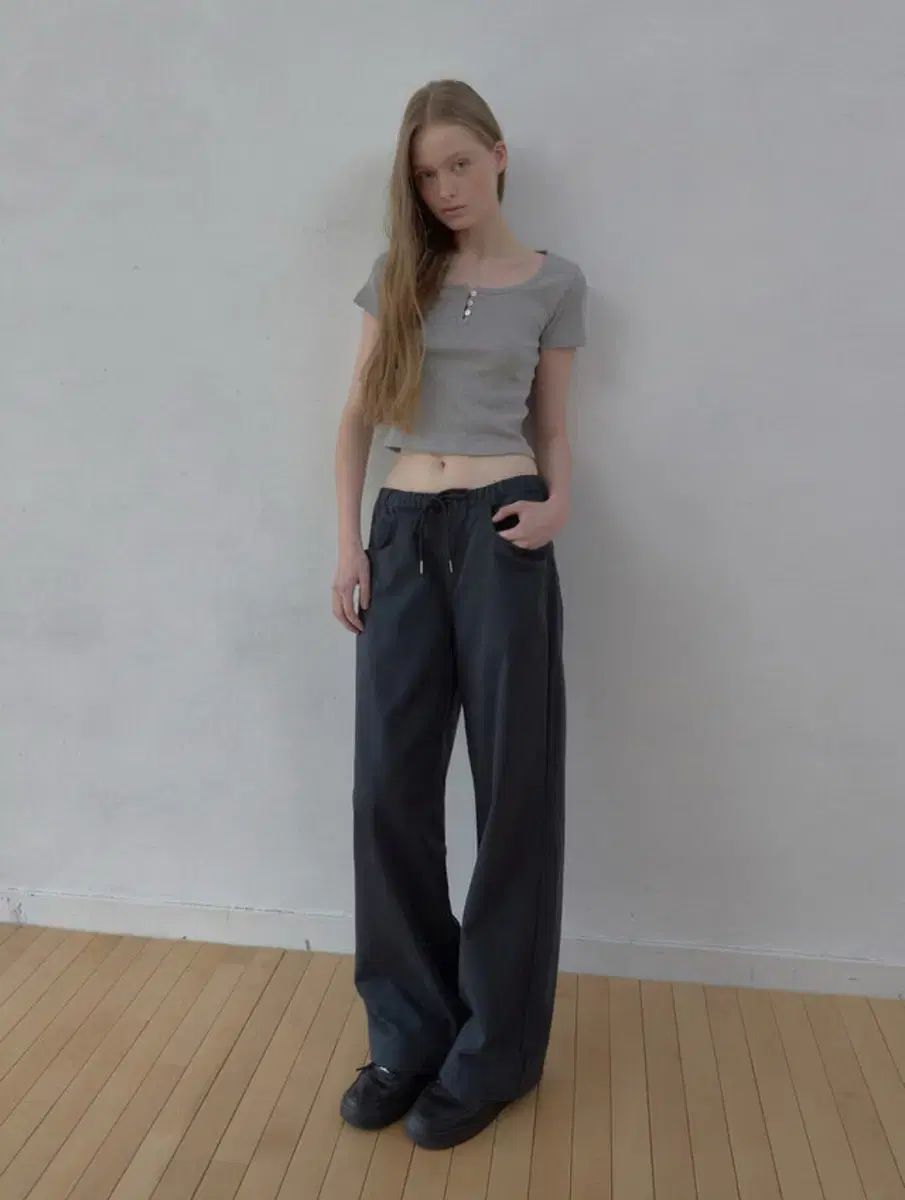 HETHERMENT worn cotton pants アッシュ ネイビー