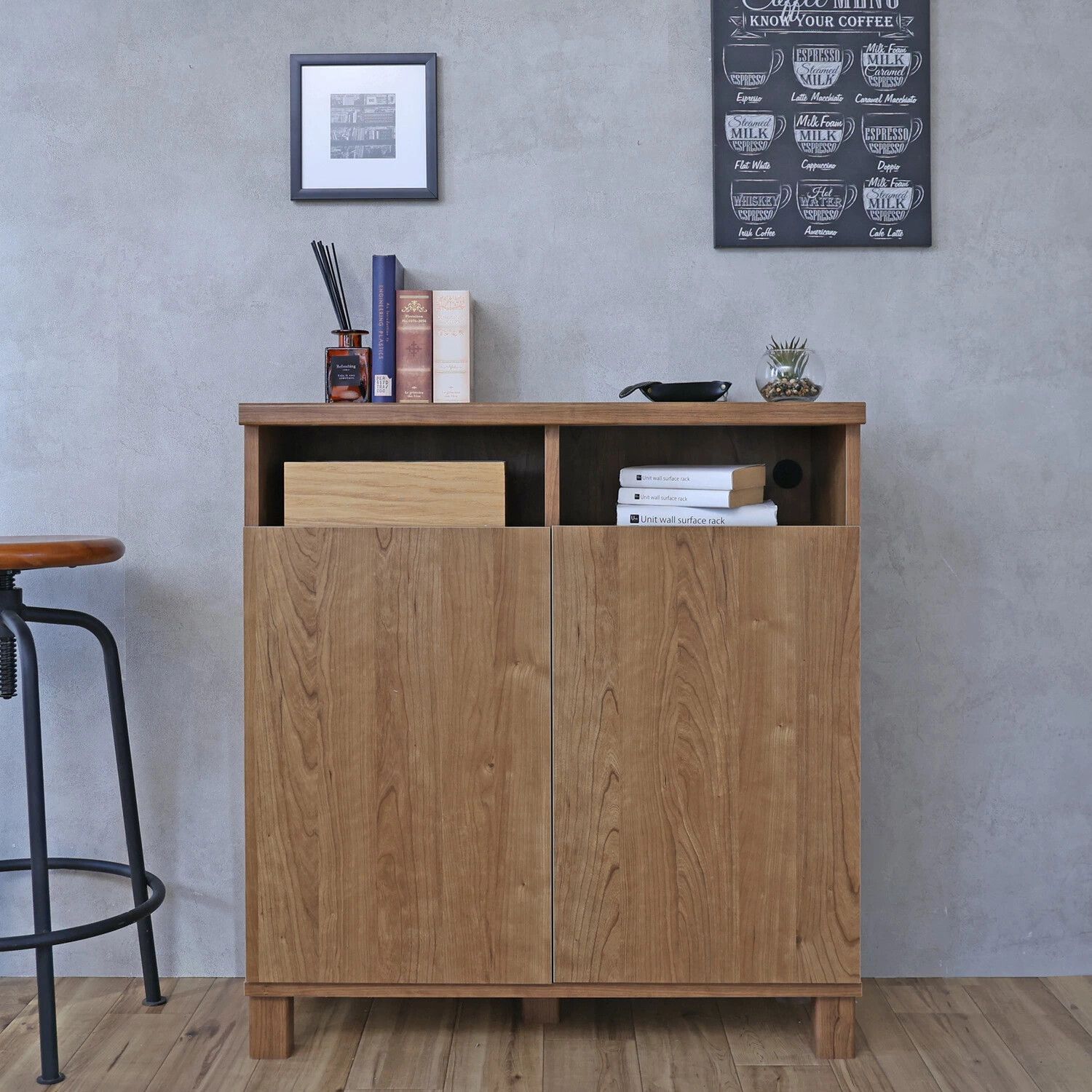 ♪ キャビネット カウンター ライトブラウン 幅74cm 収納棚 組立式