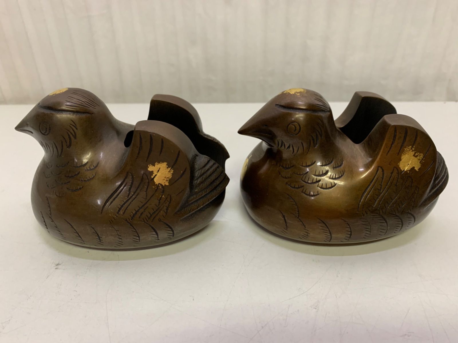 鴛鴦 置き物 屏風押さえ 高岡銅器 おしどり 美術工芸品 - メルカリ