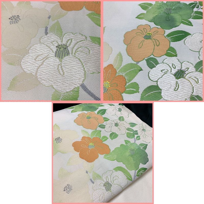 509an108◇名古屋帯 唐織 アンティークにも 椿 昭和レトロ 大正ロマン