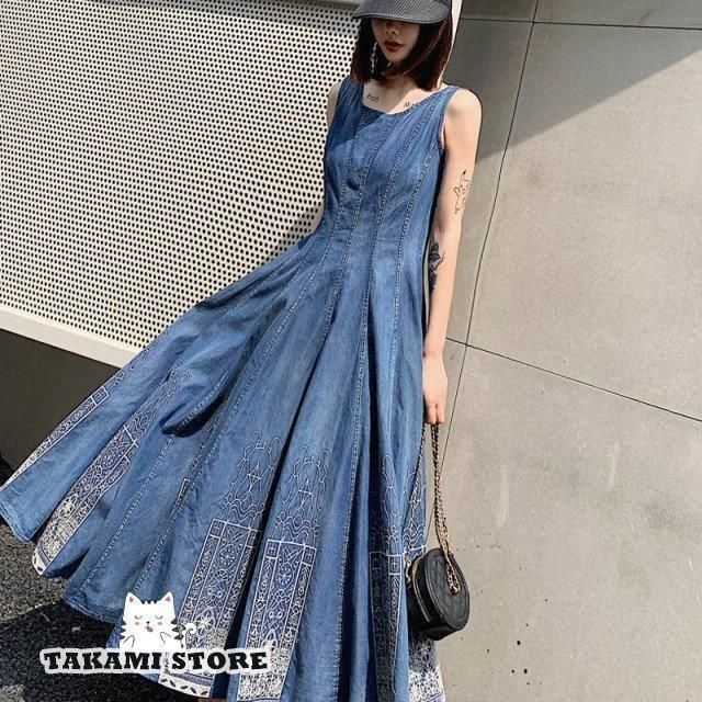 新作*DRIES VAN NOTEN*デニムマキシワンピース 長袖 ストレート DRIES VAN NOTEN*デニムマキシワンピース 長袖 ストレート