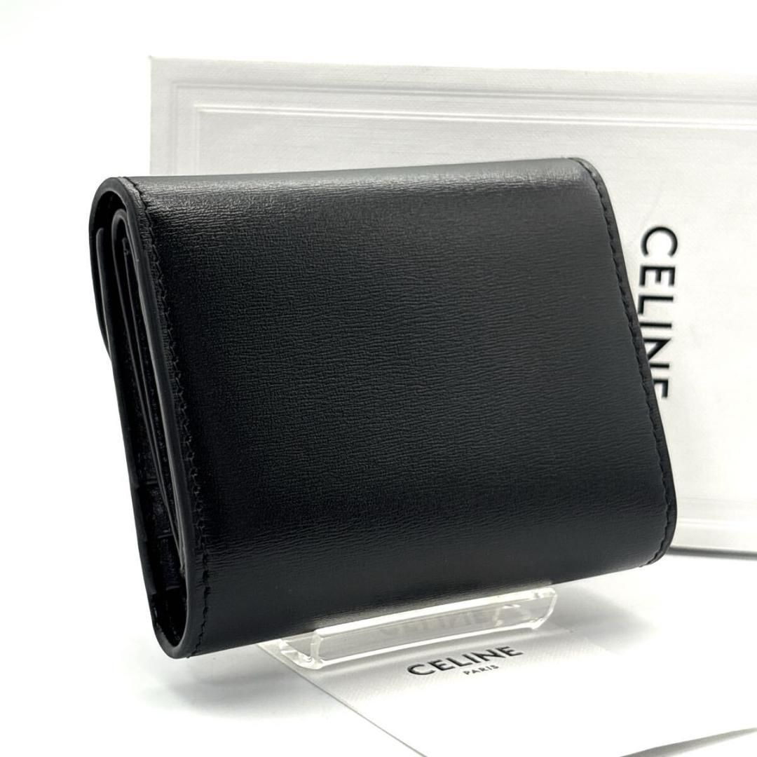 未使用級◆CELINE 三つ折り財布 トリオンフ ゴールドロゴ ブラック 未使用級◇CELINE 三つ折り財布 トリオンフ ブラック ゴールドロゴ 未