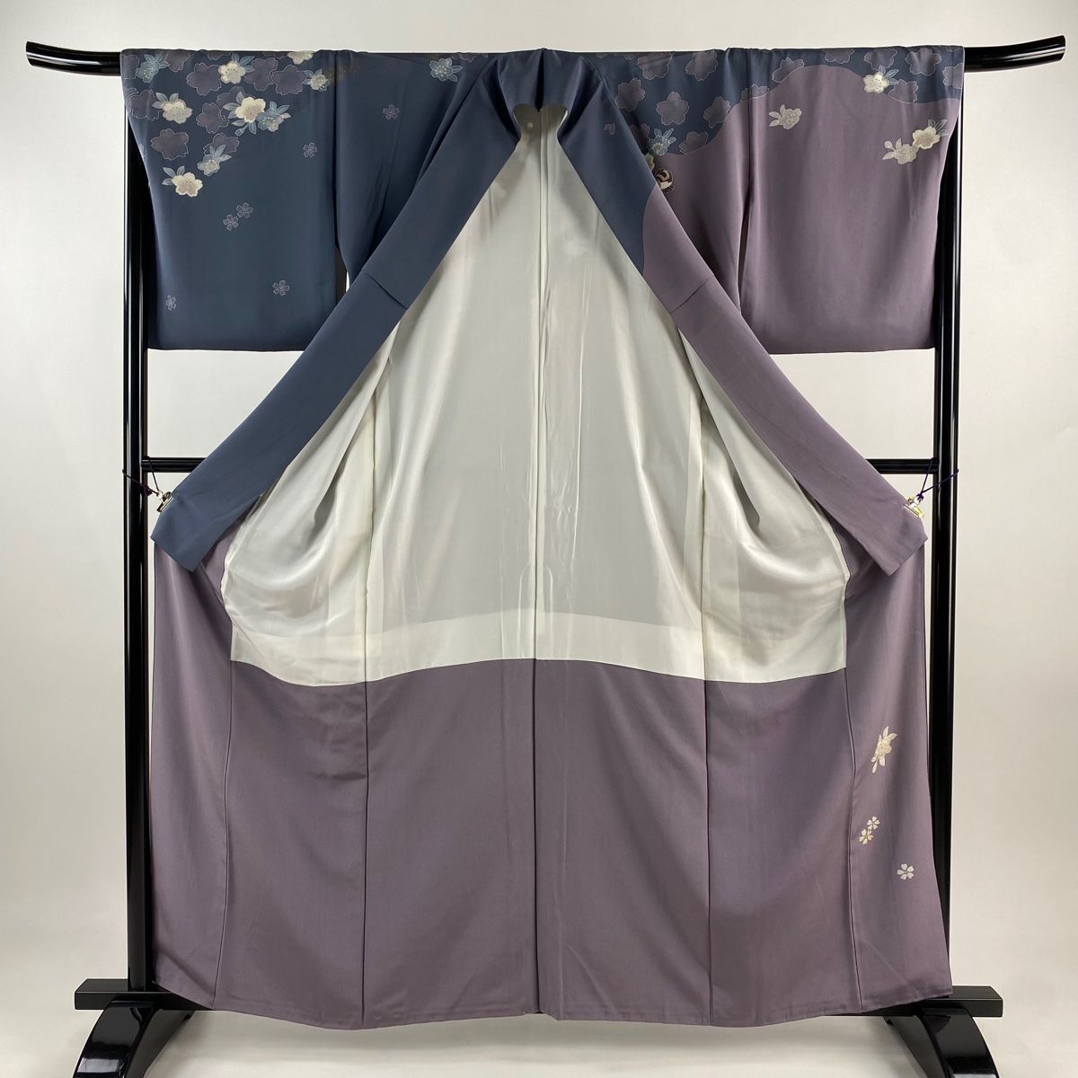 バイセル 美品 逸品 訪問着 紫 落款有 華文 双鳥 花唐草 汕頭刺繍 金糸 正絹 袷 158cm Mサイズ ☆☆☆☆☆