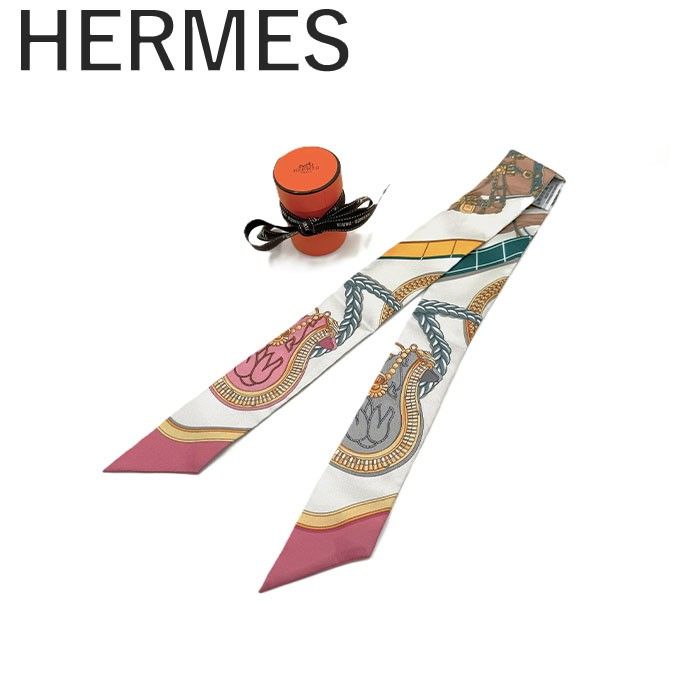 エルメス HERMES ツイリー スカーフ スリム 柄 箱付き ピンク ライト