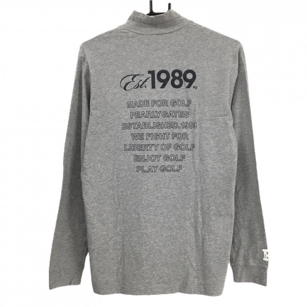 美品】パーリーゲイツ 長袖ハイネックシャツ 杢グレー 背面プリント