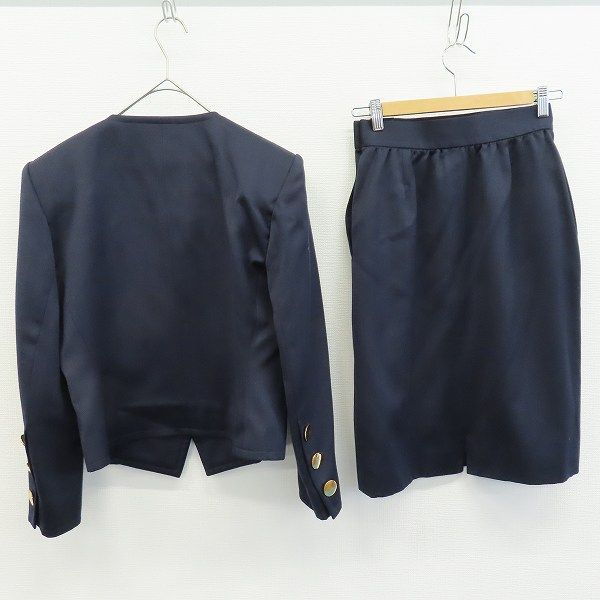 イヴサンローラン Yves Saint Laurent イギリス製生地 セットアップ スカートスーツ 金釦 a971585