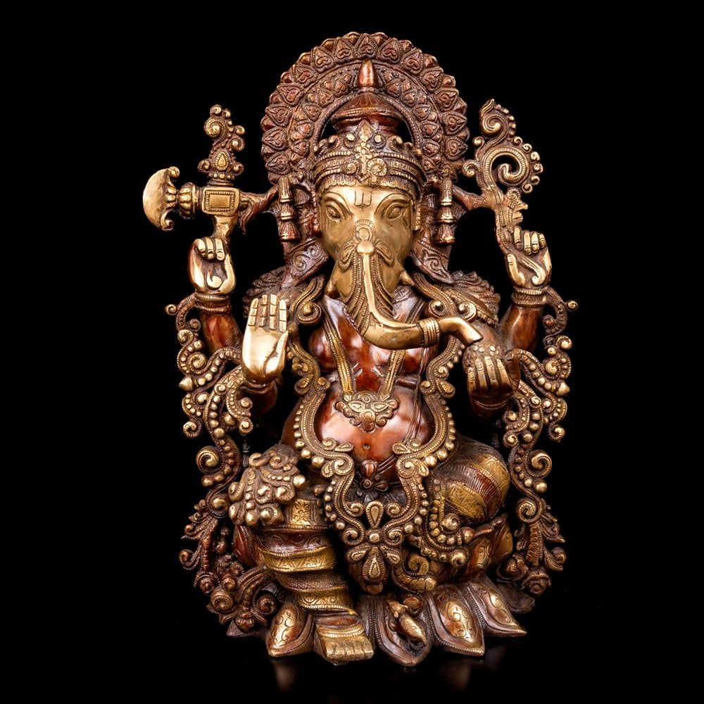 ガネーシャ 坐像 重厚なブラス製 高さ18.5cm程度 / ガナパティ