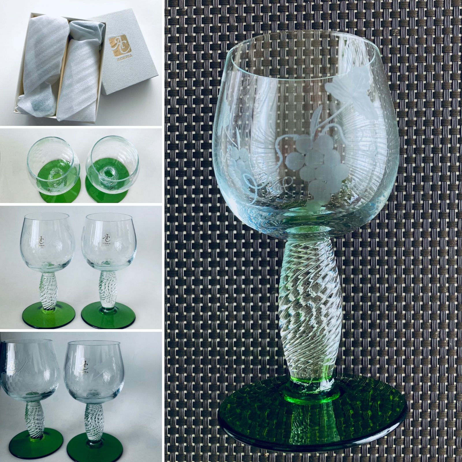ADERIA ROMANIA 葡萄柄　ワイングラス　2客セット　箱付き　新品 ADERIA ROMANIA 葡萄柄 ワイングラス 2客セット 箱付き 新品