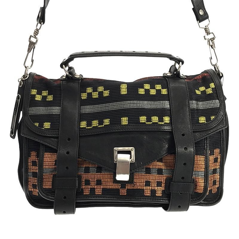 【美品】  Proenza Schouler / プロエンザスクーラー | 2way ショルダー付き 異素材 切替 レザー ハンドバッグ / チャーム付き | ブラック/マルチカラー | レディース 美品】 Proenza Schouler / プロエンザスクーラー | 2way ショルダー