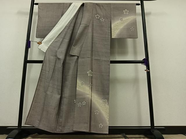 平和屋着物▽訪問着 単衣 生紬 舞花文 正絹 逸品 AABB2466jh