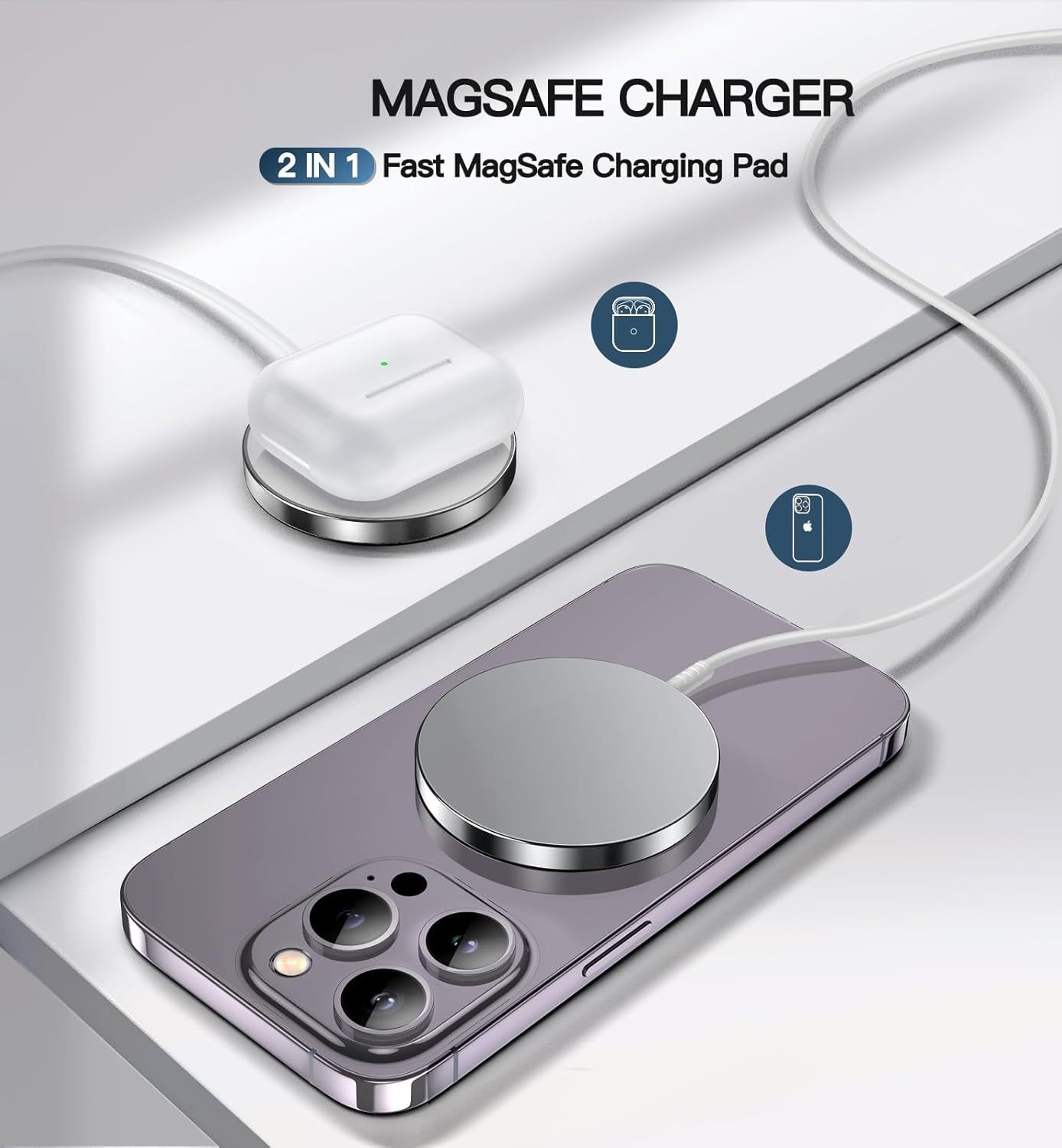 ワイヤレス充電器 MagSafe 充電器 最大15W マグネット式 超軽量 強力磁気吸着機能 マグネット コンパクト 旅行 出張 オフィスに最適 iPhone 17|Air|16|15|14|13|12シリーズ AirPods 4|3|2|pro対応 U CHRISTIANNAURATH_COM_BR