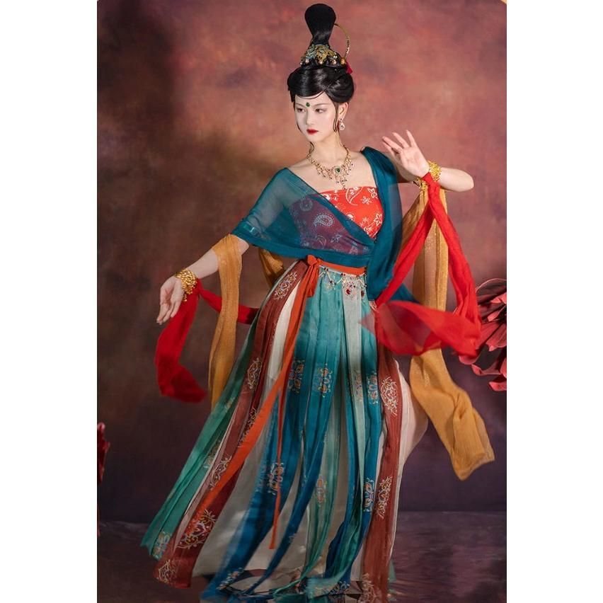 ♥ 中国古典舞踊ダンス衣装 敦煌舞踊 華やか 中華ダンス 衣装 漢服 チャイナ衣装 チャイナ風ダンス衣装 華流 舞台衣装 飛天 飄々 ひらひら 中 BJ0903ML268 IMPECCABLEHEALTHCARESERVICES_COM